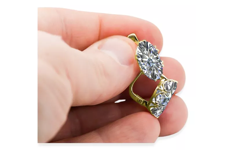 Vintage craft Earrings Zircon 14K Yellow gold vec021y